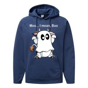 Ghost Cow Moo I Mean Boo Halloween Outfit Funny Cow Lover Performance Fleece Hoodie