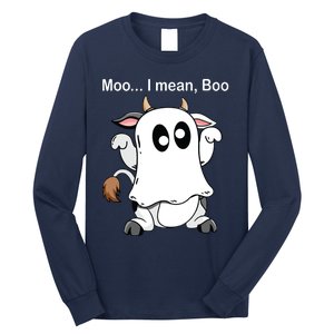 Ghost Cow Moo I Mean Boo Halloween Outfit Funny Cow Lover Long Sleeve Shirt