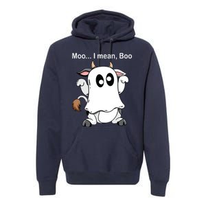 Ghost Cow Moo I Mean Boo Halloween Outfit Funny Cow Lover Premium Hoodie