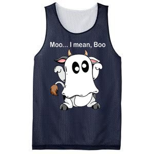 Ghost Cow Moo I Mean Boo Halloween Outfit Funny Cow Lover Mesh Reversible Basketball Jersey Tank