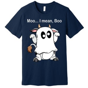 Ghost Cow Moo I Mean Boo Halloween Outfit Funny Cow Lover Premium T-Shirt