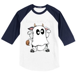 Ghost Cow Moo I Mean Boo Halloween Outfit Funny Cow Lover Baseball Sleeve Shirt