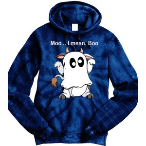 Ghost Cow Moo I Mean Boo Halloween Outfit Funny Cow Lover Tie Dye Hoodie