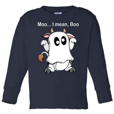 Ghost Cow Moo I Mean Boo Halloween Outfit Funny Cow Lover Toddler Long Sleeve Shirt