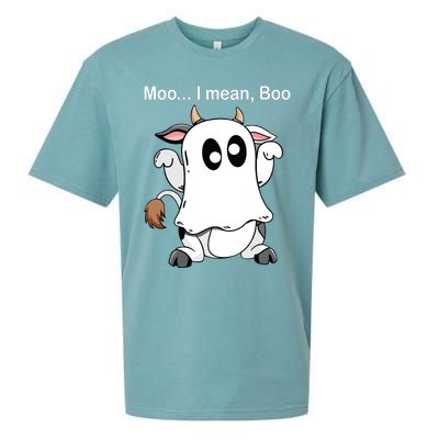 Ghost Cow Moo I Mean Boo Halloween Outfit Funny Cow Lover Sueded Cloud Jersey T-Shirt