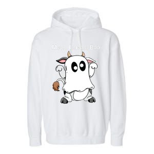 Ghost Cow Moo I Mean Boo Halloween Outfit Funny Cow Lover Garment-Dyed Fleece Hoodie