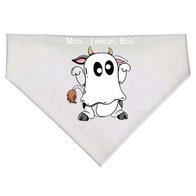 Ghost Cow Moo I Mean Boo Halloween Outfit Funny Cow Lover USA-Made Doggie Bandana