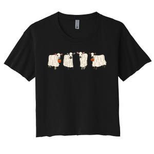 Ghost Cow Moo I Mean Boo Trick Or Treat Halloween Party Sweat Women's Crop Top Tee