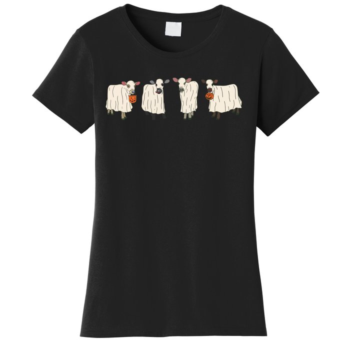 Ghost Cow Moo I Mean Boo Trick Or Treat Halloween Party Sweat Women's T-Shirt