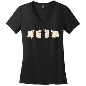 Ghost Cow Moo I Mean Boo Trick Or Treat Halloween Party Sweat Women's V-Neck T-Shirt