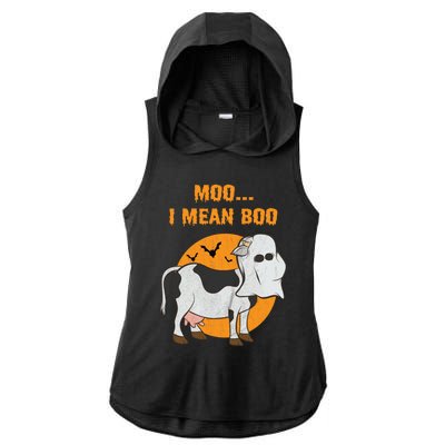 Ghost Cow Moo I Mean Boo Gift Ladies PosiCharge Tri-Blend Wicking Draft Hoodie Tank