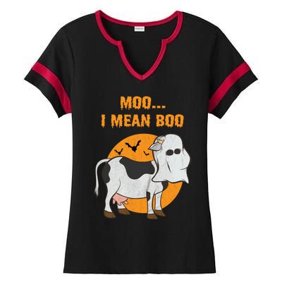 Ghost Cow Moo I Mean Boo Gift Ladies Halftime Notch Neck Tee