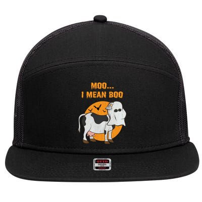 Ghost Cow Moo I Mean Boo Gift 7 Panel Mesh Trucker Snapback Hat