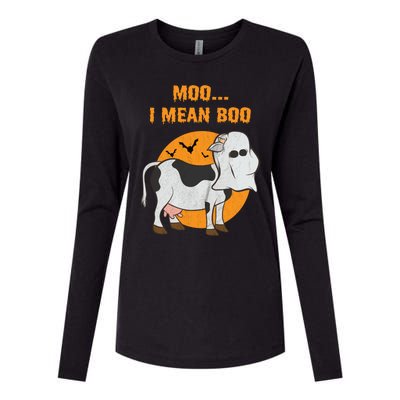 Ghost Cow Moo I Mean Boo Gift Womens Cotton Relaxed Long Sleeve T-Shirt