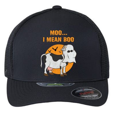 Ghost Cow Moo I Mean Boo Gift Flexfit Unipanel Trucker Cap