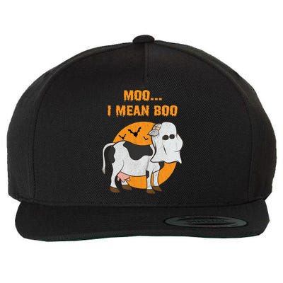 Ghost Cow Moo I Mean Boo Gift Wool Snapback Cap