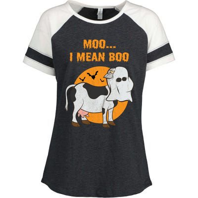 Ghost Cow Moo I Mean Boo Gift Enza Ladies Jersey Colorblock Tee