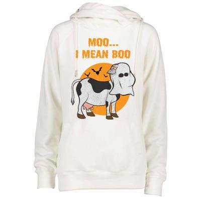 Ghost Cow Moo I Mean Boo Gift Womens Funnel Neck Pullover Hood