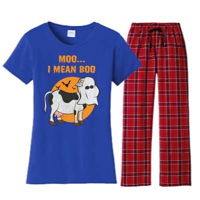 Ghost Cow Moo I Mean Boo Gift Women's Flannel Pajama Set