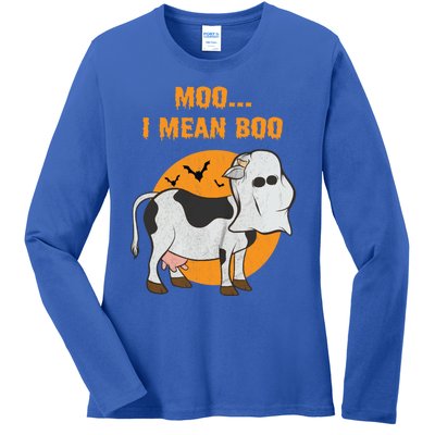 Ghost Cow Moo I Mean Boo Gift Ladies Long Sleeve Shirt