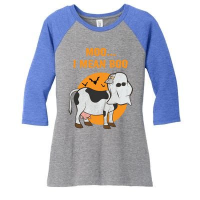 Ghost Cow Moo I Mean Boo Gift Women's Tri-Blend 3/4-Sleeve Raglan Shirt