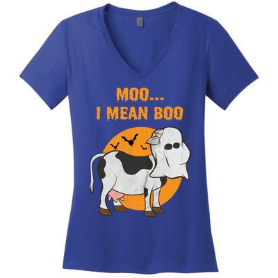 Ghost Cow Moo I Mean Boo Gift Women's V-Neck T-Shirt