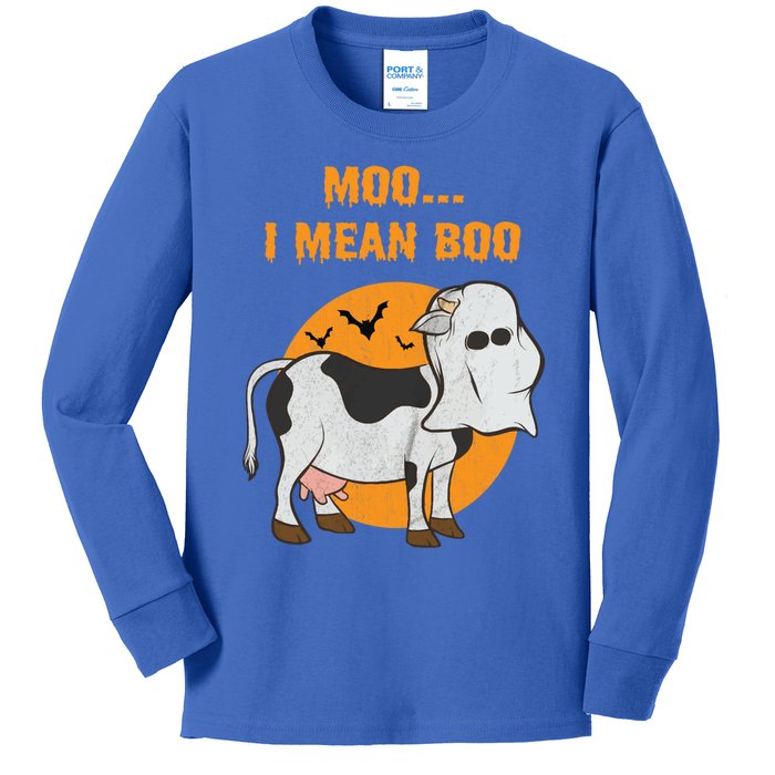 Ghost Cow Moo I Mean Boo Gift Kids Long Sleeve Shirt