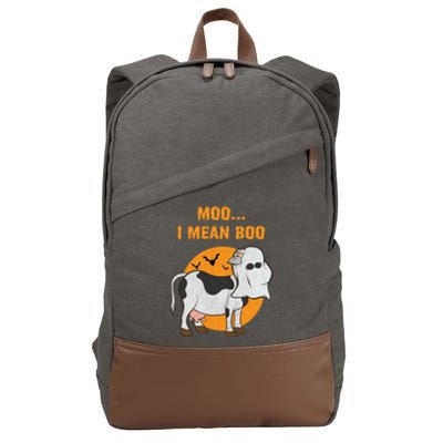 Ghost Cow Moo I Mean Boo Gift Cotton Canvas Backpack