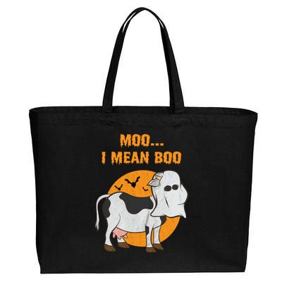 Ghost Cow Moo I Mean Boo Gift Cotton Canvas Jumbo Tote