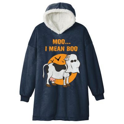 Ghost Cow Moo I Mean Boo Gift Hooded Wearable Blanket