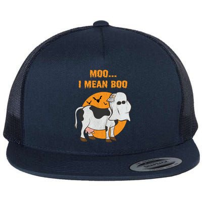 Ghost Cow Moo I Mean Boo Gift Flat Bill Trucker Hat