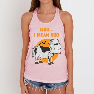 Ghost Cow Moo I Mean Boo Gift Women's Knotted Racerback Tank