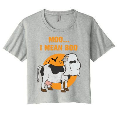 Ghost Cow Moo I Mean Boo Gift Women's Crop Top Tee