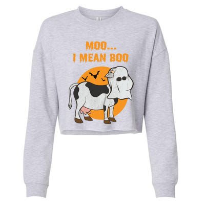 Ghost Cow Moo I Mean Boo Gift Cropped Pullover Crew