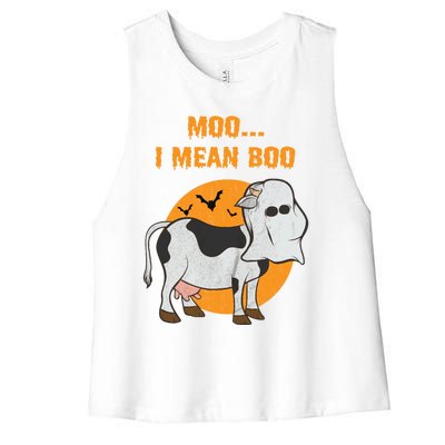 Ghost Cow Moo I Mean Boo Gift Women's Racerback Cropped Tank