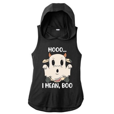 Ghost Cow Moo I Mean Boo Costume Halloween Gift Ladies PosiCharge Tri-Blend Wicking Draft Hoodie Tank