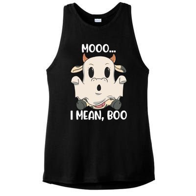 Ghost Cow Moo I Mean Boo Costume Halloween Gift Ladies PosiCharge Tri-Blend Wicking Tank