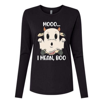 Ghost Cow Moo I Mean Boo Costume Halloween Gift Womens Cotton Relaxed Long Sleeve T-Shirt