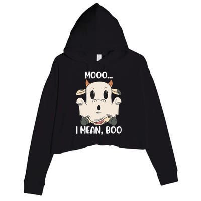 Ghost Cow Moo I Mean Boo Costume Halloween Gift Crop Fleece Hoodie