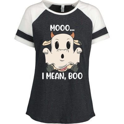 Ghost Cow Moo I Mean Boo Costume Halloween Gift Enza Ladies Jersey Colorblock Tee