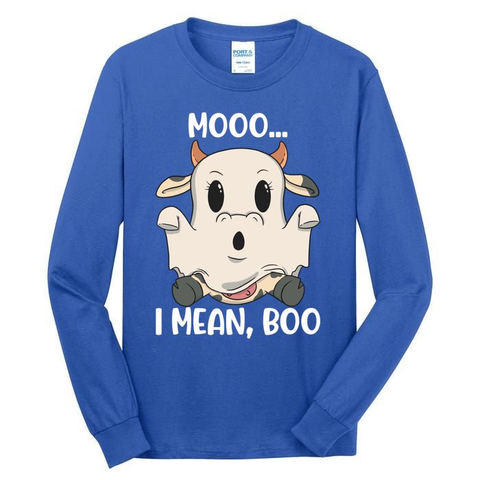 Ghost Cow Moo I Mean Boo Costume Halloween Gift Tall Long Sleeve T-Shirt