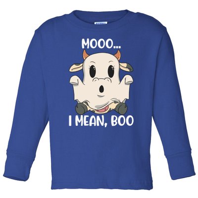 Ghost Cow Moo I Mean Boo Costume Halloween Gift Toddler Long Sleeve Shirt