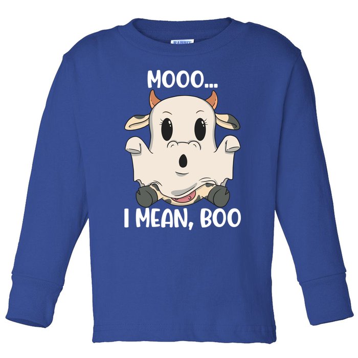 Ghost Cow Moo I Mean Boo Costume Halloween Gift Toddler Long Sleeve Shirt