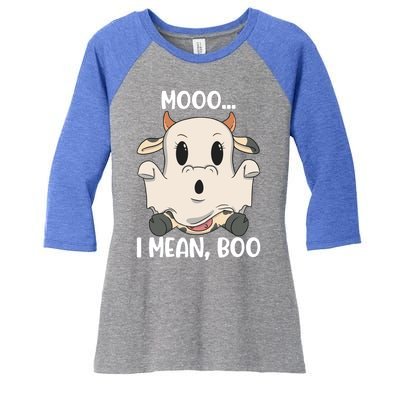 Ghost Cow Moo I Mean Boo Costume Halloween Gift Women's Tri-Blend 3/4-Sleeve Raglan Shirt