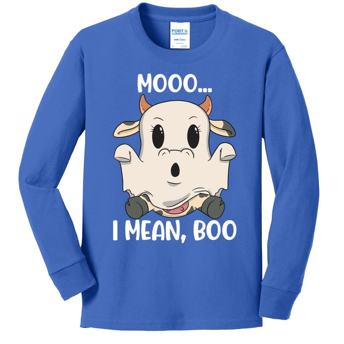 Ghost Cow Moo I Mean Boo Costume Halloween Gift Kids Long Sleeve Shirt