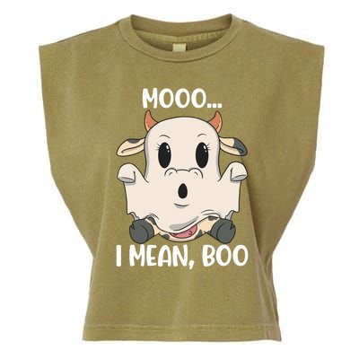 Ghost Cow Moo I Mean Boo Costume Halloween Gift Garment-Dyed Women's Muscle Tee