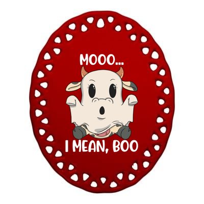 Ghost Cow Moo I Mean Boo Costume Halloween Gift Ceramic Oval Ornament