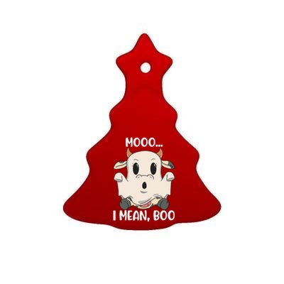 Ghost Cow Moo I Mean Boo Costume Halloween Gift Ceramic Tree Ornament