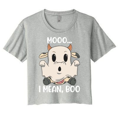 Ghost Cow Moo I Mean Boo Costume Halloween Gift Women's Crop Top Tee