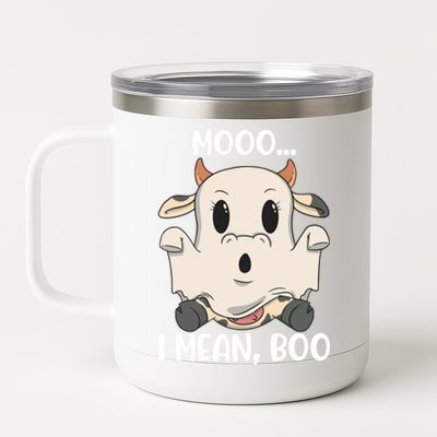 Ghost Cow Moo I Mean Boo Costume Halloween Gift 12 oz Stainless Steel Tumbler Cup